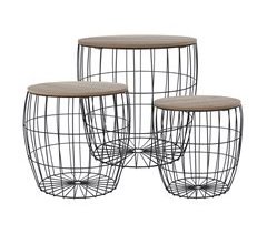 Well Home Conjunto de 3 mesas laterais em metal e MDF