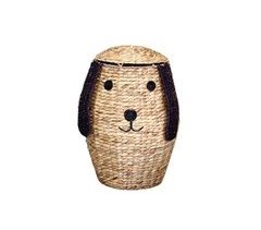 Cesto de arrumação em jacinto de água, com a forma de um cão