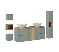 Conjunto de lavatório duplo de com 4 gavetas e 3 armários de parede
