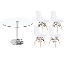 Pack Mesa Redonda de Vidro Temperado + 4 Cadeiras  Estilo Nórdico 90x90