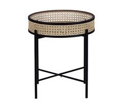 Mesa de centro com vidro temperado metal preto e prateleira castanha escura WACO 36x36