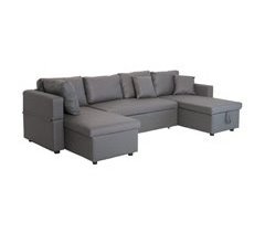 SCOTT Sofá-cama panorâmico de 4 lugares em imitação de couro