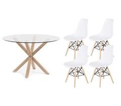 Pack Mesa Redonda de Vidro Temperado + 4 Cadeiras Nórdicas 120x120
