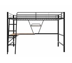 Cama alta de solteiro em metal com secretária