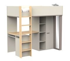 Cama alta juvenil Camillia com 2 portas e 3 prateleiras