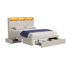 Cama, LED, USB, cama com arrumação, cama de casal 167x219