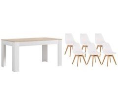 Pack Mesa de jantar ou cozinha extensível + 6 cadeiras nórdicas 178x80
