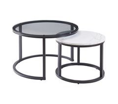 Conjunto de 2 mesas de centro Kokkola Metal/Vidro fumado 70x70