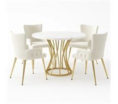 Jogo de jantar com mesa efeito mármore e 2 cadeiras de veludo