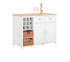 Ilha de cozinha com aparador de 2 cestos de vime SoBuy KNL05-W