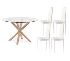 Pacote de mesa redonda de vidro + cadeiras de couro sintético 120x120