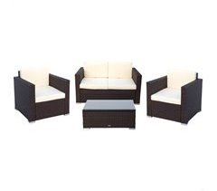 Conjunto de mobiliário de terraço, poltronas, sofá e mesa de centro em rotim Aktive