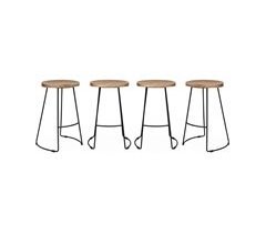 Conjunto de 4 bancos de bar em madeira de manga e aço, com apoio