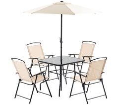 Conjunto Mesa e Cadeiras Jardim Metal, vidro temperado e tecido
