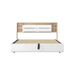Cama estofada de casal juvenil com LED e armazenamento hidráulico