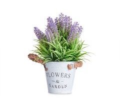 Planta floral LAVANDA em frasco de metal 26cm