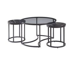 Conjunto de 3 mesas de centro Kokkola redonda metal vidro fumado 80x80