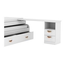 Escrivaninha suporte cama + cômoda puxador couro 202x45
