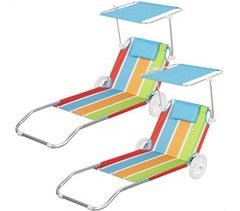 Pack de 2 espreguiçadeiras 2 em 1 c/almofada e guarda-sol Aktive