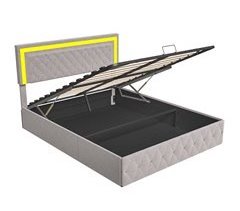 Cama com LED, armazenamento, cabeceira ajustável, hidráulica 181x204