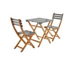 Mesa de jardim em madeira de acácia, 2 cadeiras dobráveis HILORA,