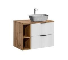 Móvel de lavatório simples com efeito pedra 2 nichos Adriel