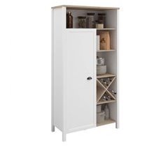 Buffet de cozinha alto com porta-garrafas de cobre, 1 porta, 9 prateleiras