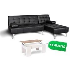Sofá-cama com chaise longue e mesa de apoio