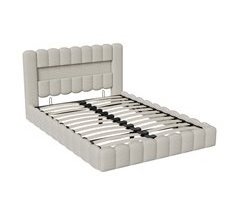 Cama com cabeceira LED, cama acolchoada com arrumação 193x220