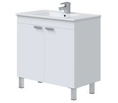 Móveis de banheiro Atenea com armário de pernas 2 portas dobráveis ​​branco brilhante 80 cm (sem pia)