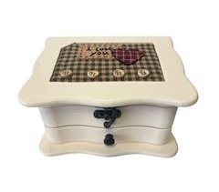 Well Home 'I Love You' Caixa para joias de madeira com espelho e gaveta