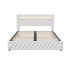 Cama estofada com armazenamento e estrado de ripas