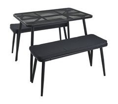 WELL HOME - Conjunto de móveis de jardim Mesa + 2 cadeiras com almofadas