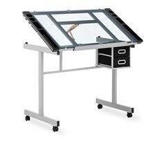 Mesa de desenho, mesa inclinável e regulável em altura tampo de vidro