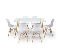 Pacote de mesa de vidro temperado + 6 cadeiras estilo nórdico