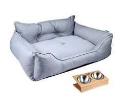 Cama para animais de estimação + comedouro duplo