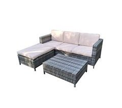 Set LANZAROTE II chaise longue com puff e mesa castanho