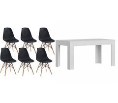 Mesa de jantar ou cozinha branca + 6 cadeiras brancas estilo nórdico 138x80