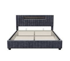 Cama estofada com LED, hidráulica, com armazenamento
