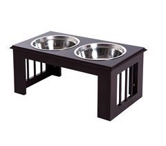 Comedouro Elevado para Cães Aço inoxidável, MDF PawHut