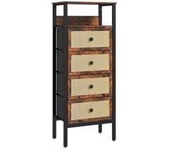 Cómoda com 4 Gavetas MDF, Aço, TNT e Vime HOMCOM