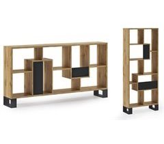 Estante de design - 168 x 69 x 25 cm - Madeira de carvalho escuro e preto