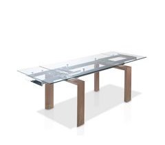 ANGEL CERDA Mesa de jantar extensível retangular vidro temperado e nogueira 240x90