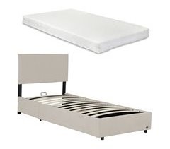 Cama estofada Juva cama de casal com colchão e estrado de ripas
