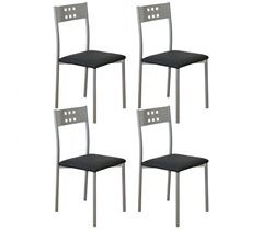 Pacote com 4 cadeiras de jantar e cozinha em couro sintético Costa Metal, pretas