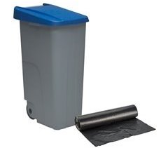 WELL HOME Contentor Fechado 110L Preto Alt.88cm+10 sacos de lixo 120L