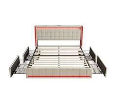 Cama LED, USB, cama de casal, gavetas