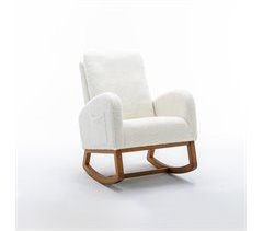Cadeira de balanço de pelúcia com almofada, estrutura de madeira
