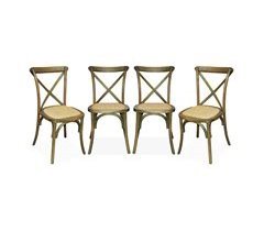 Conjunto de 4 cadeiras de bistrô em madeira, vintage, assento de