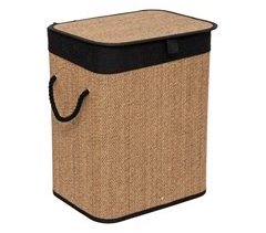 Cesto de roupa suja retangular 60 l bambu e tecido